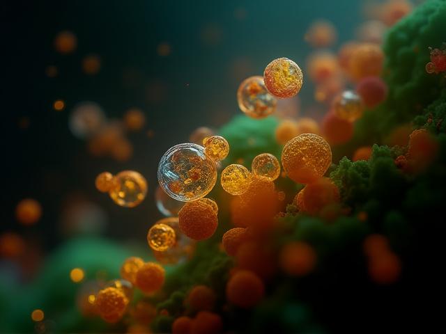 Close-up of healthy gut bacteria, vibrant and active, representing postbiotics.